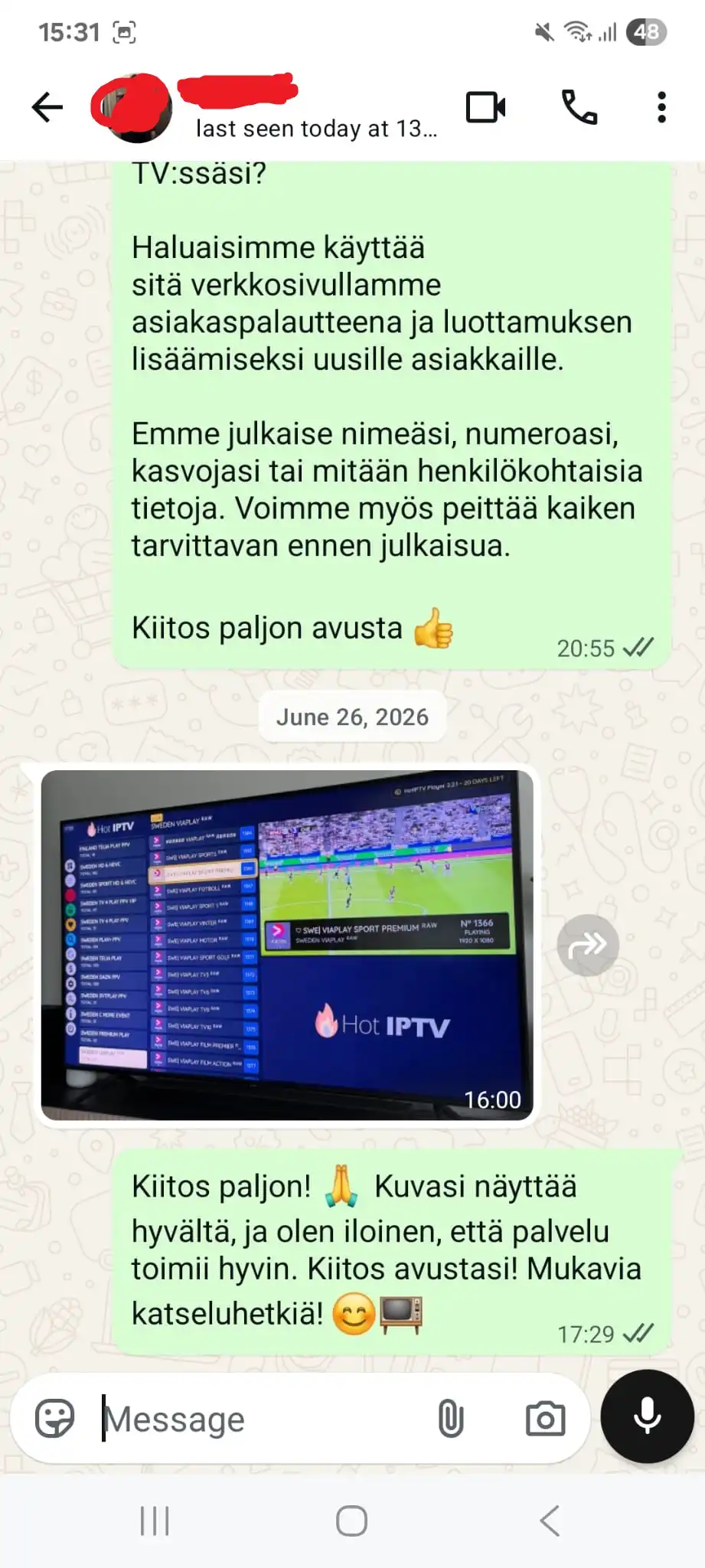 IPTV palvelu Smart TV asiakaspalaute